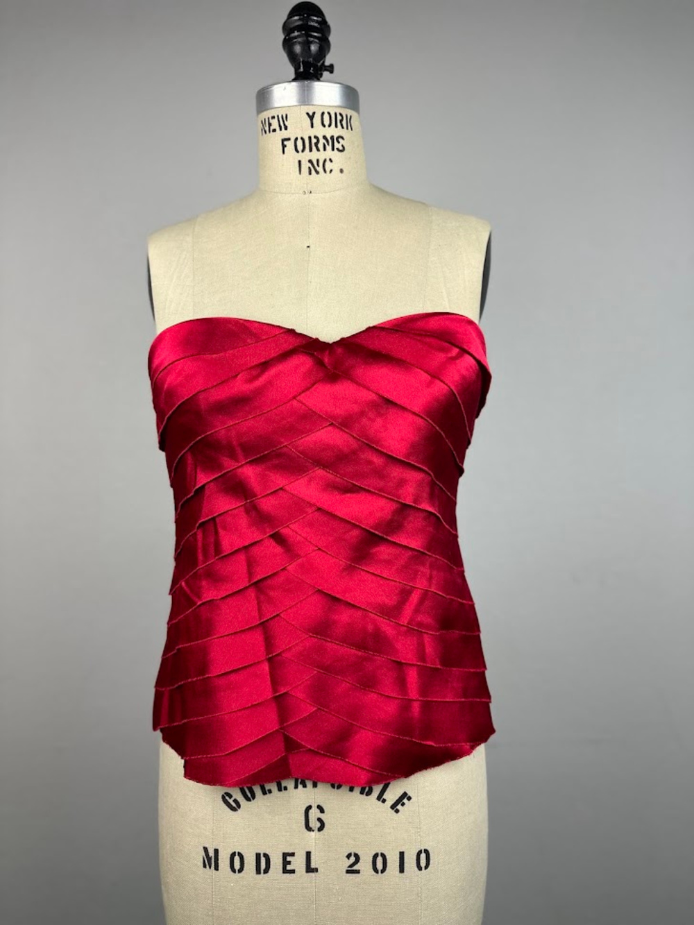 Bebe Red Satin Strapless Corset Style Top Ruched Y2K Size M